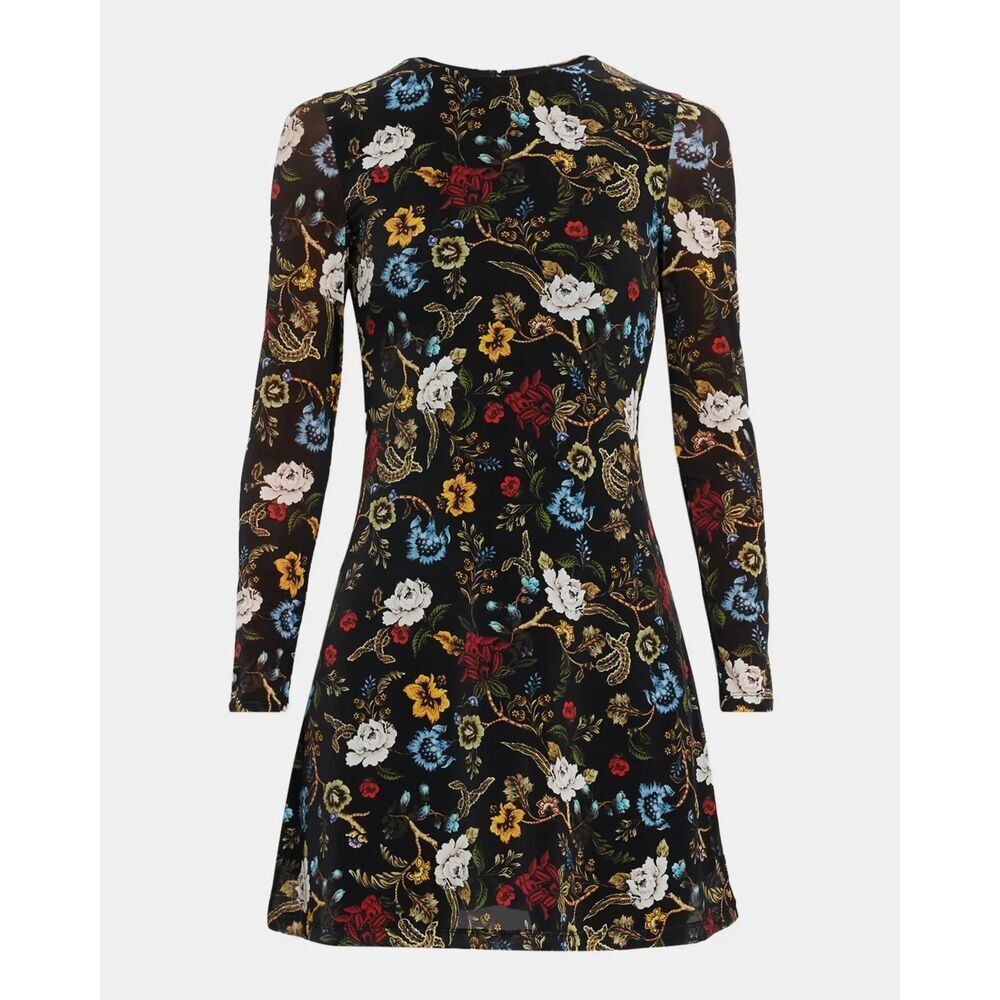 New Alice + Olivia, Delora Floral Mesha Long Sleeve Mini Dress Size 6 - Picture 3 of 9